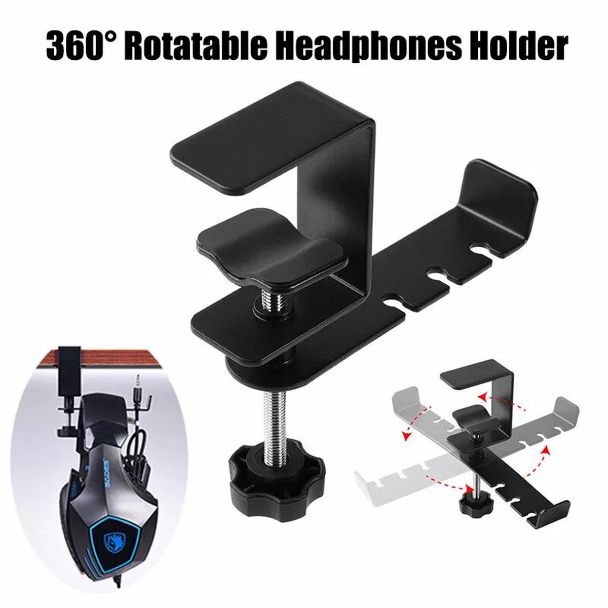 360 Rotating Metal Headphone Hook Stand and Earphones Holder