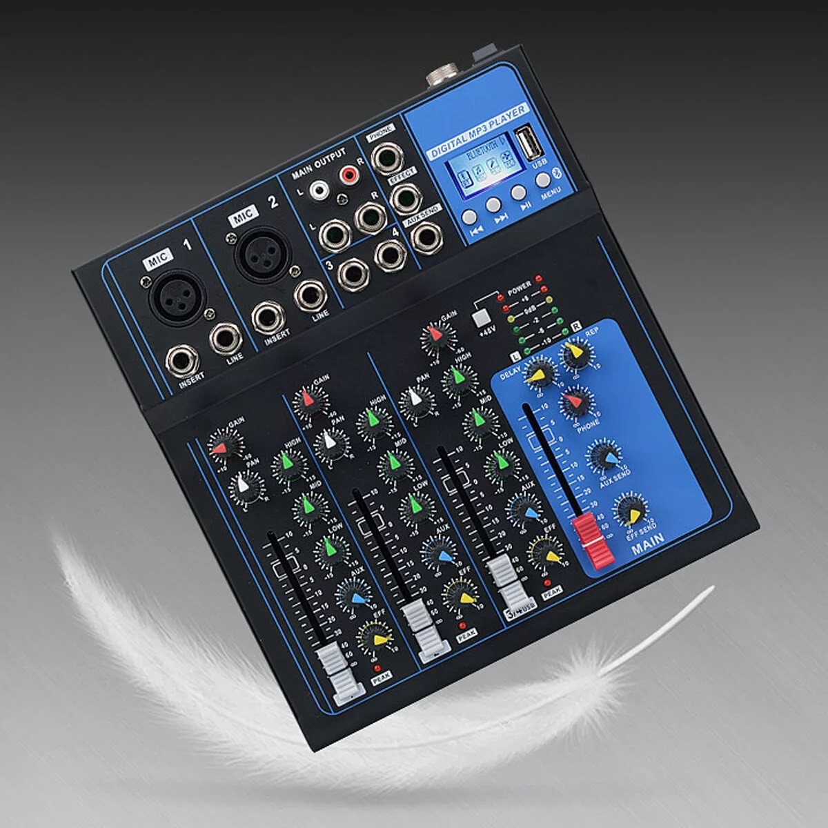 4-Channel Digital DJ Mixer with Bluetooth and LED Display
