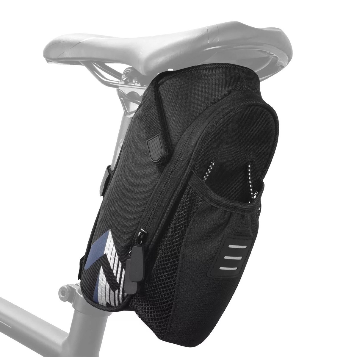 Waterproof Bike Saddle Bag with Reflective Features and Bottle Pocket
