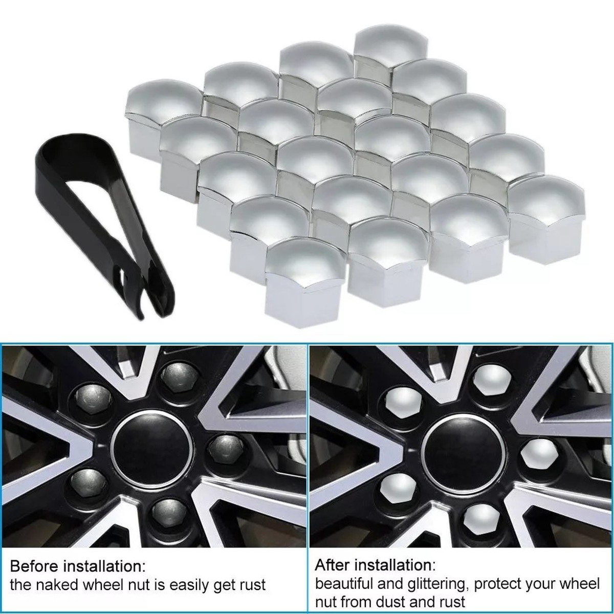 21mm Universal Wheel Nut Covers 8211 Set of 20 Screw Cap Protectors