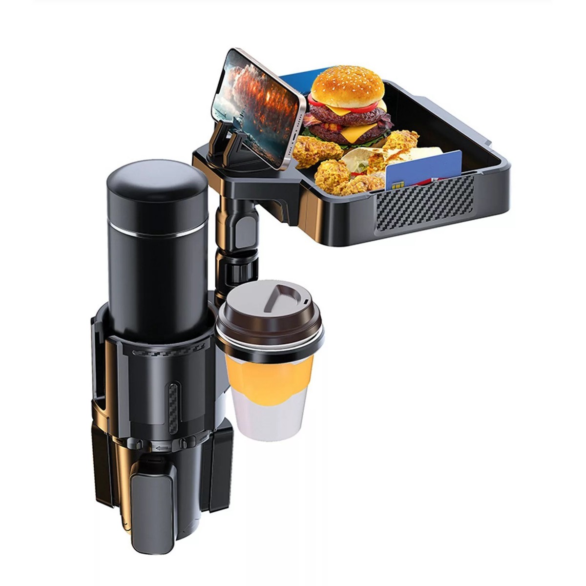 Adjustable 4-in-1 Car Tray with Dual Cup Phone and Snack Holder