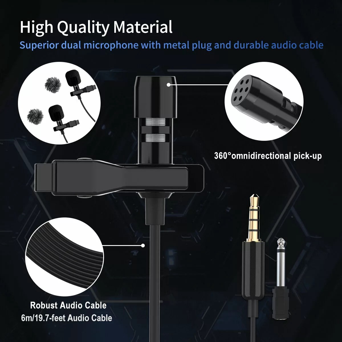 Synco Lav-S6D Dual-Head Condenser Lavalier Microphone 8211 Perfect for Smartphone Camera and Tablet Recording