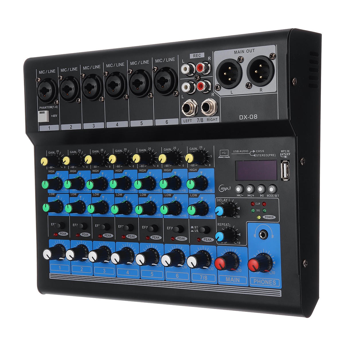 Professional 8-Channel Sound Mixer with Bluetooth and Digital Microphone