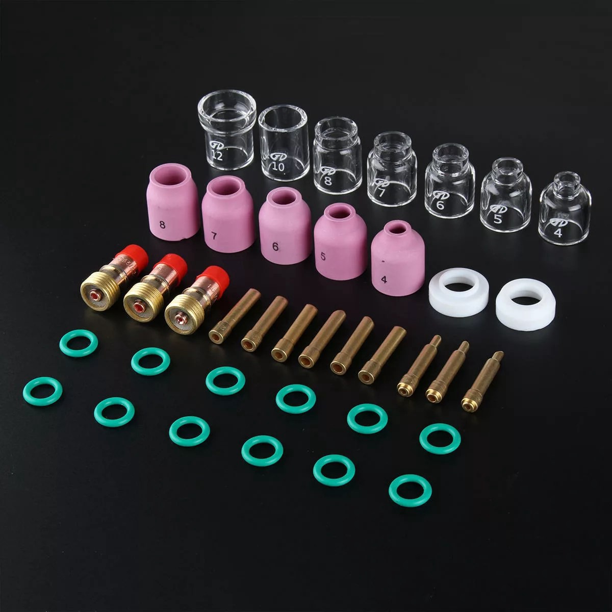 38-Piece Set TIG Welding Stubby Torch Ring Slot Joint Clamp Glass Cup