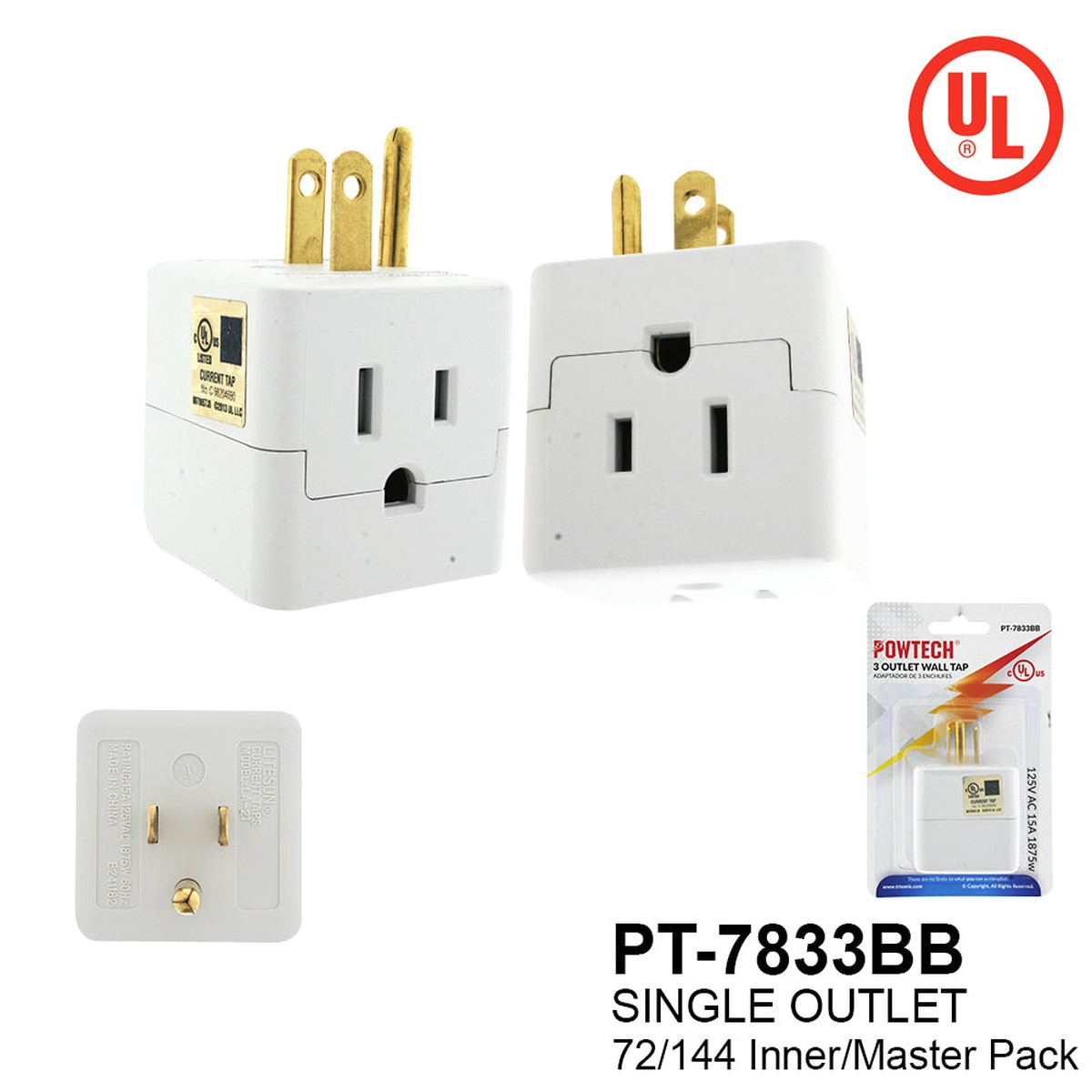 Pt-7833Bb - 3 Outlet Ul Cube Tap