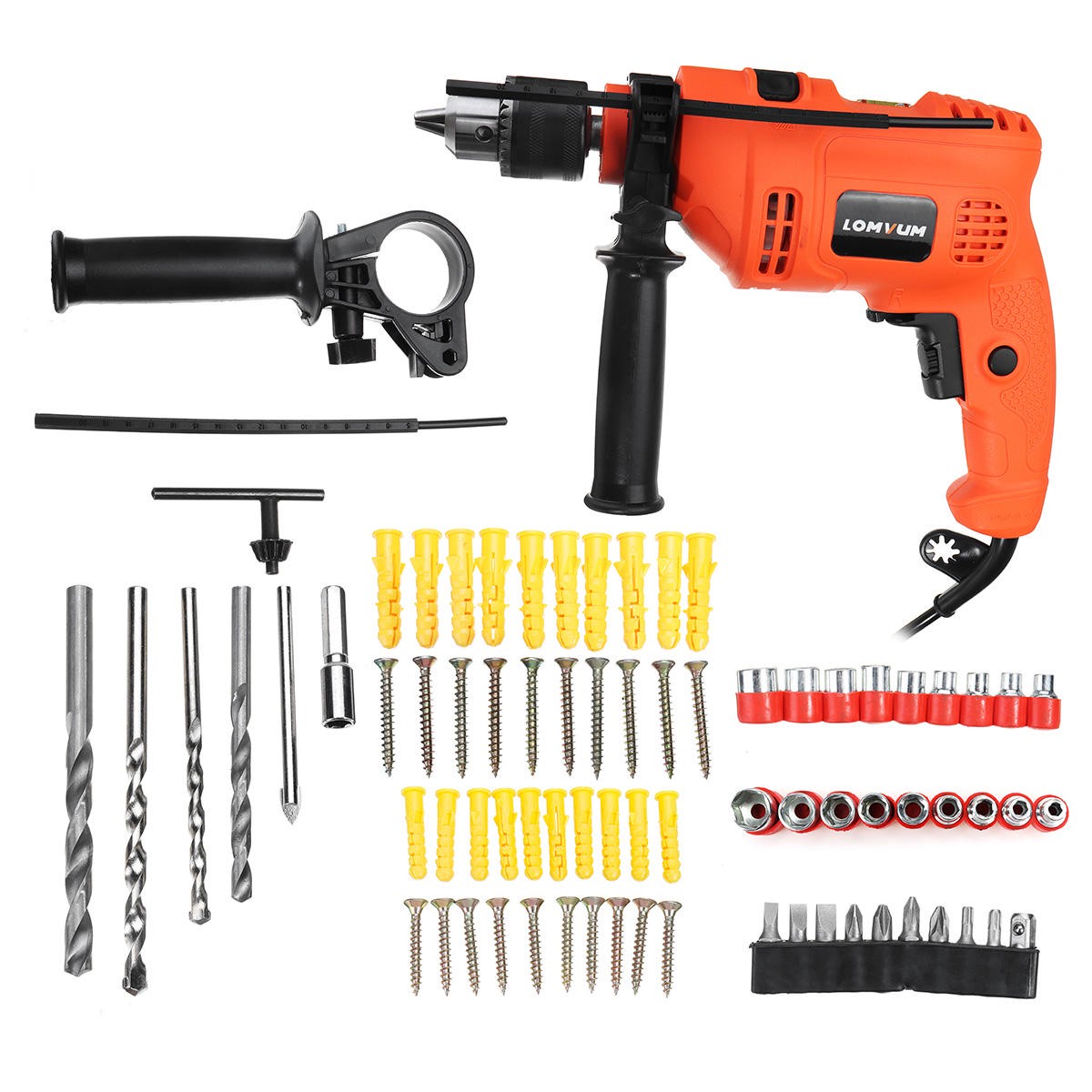 LOMVUM Multi-Function Impact Drill and Electric Screwdriver Kit 220V 600W