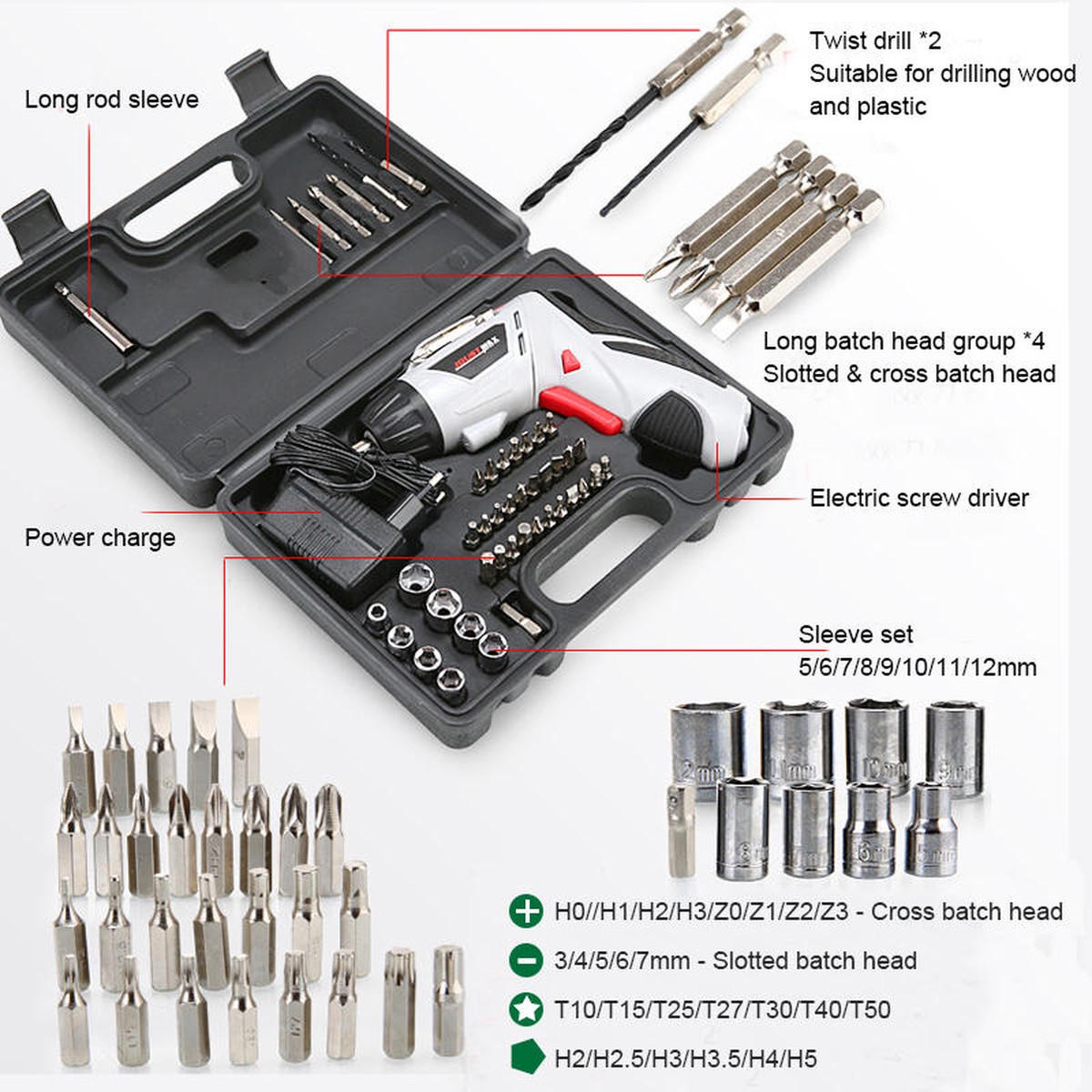 Portable AUGIENB 48V Electric Screwdriver 8211 44pc Set with Charging Feature