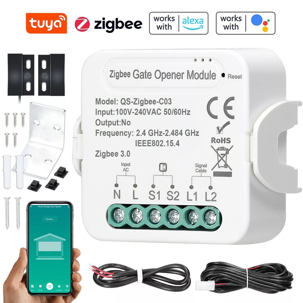 Alexa 038 Google Home Compatible Smart Garage Door Opener with Mobile App Control