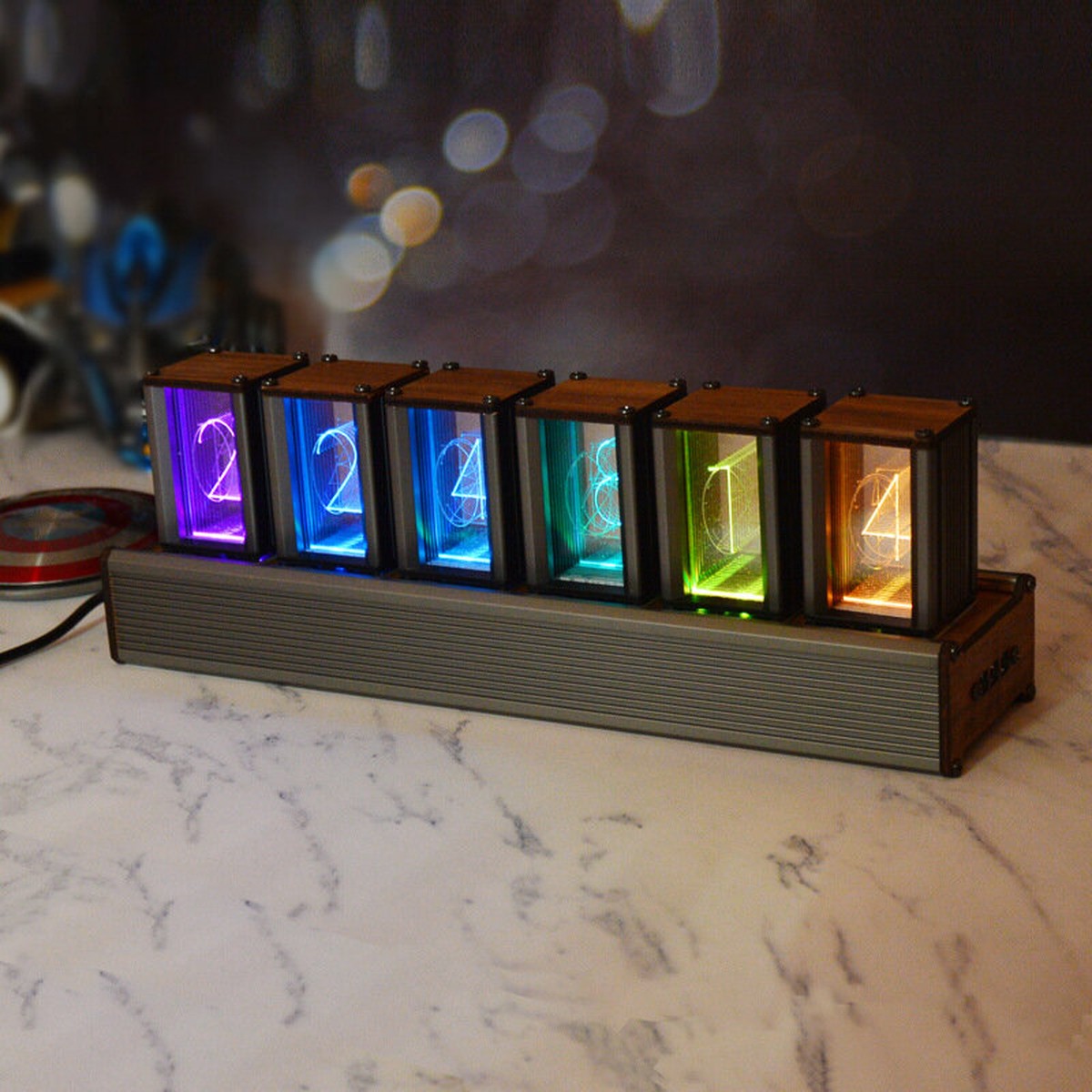 Retro Walnut RGB Glow Tube Clock 8211 Unique Digital Timepiece