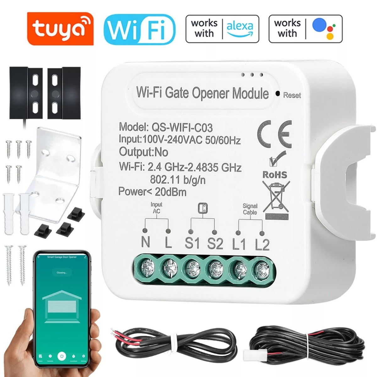Voice and Mobile App Controlled Smart WiFi Garage Door Opener 8211 Compatible with Alexa and Google Home
