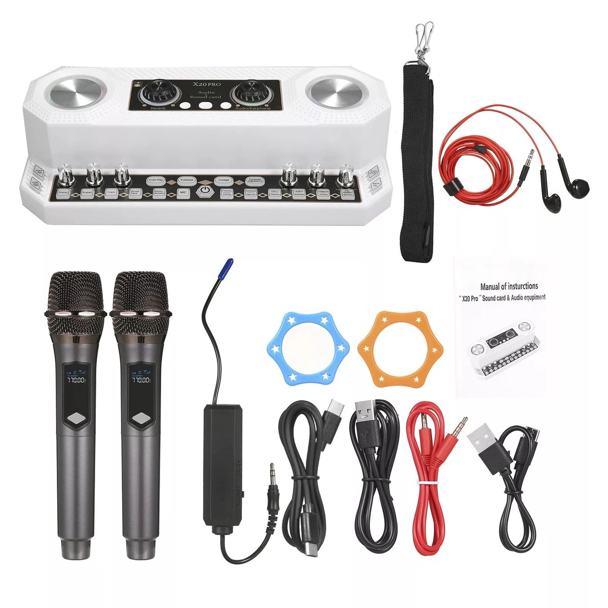 Wireless Microphone Set with Sound Card and Audio Equipment