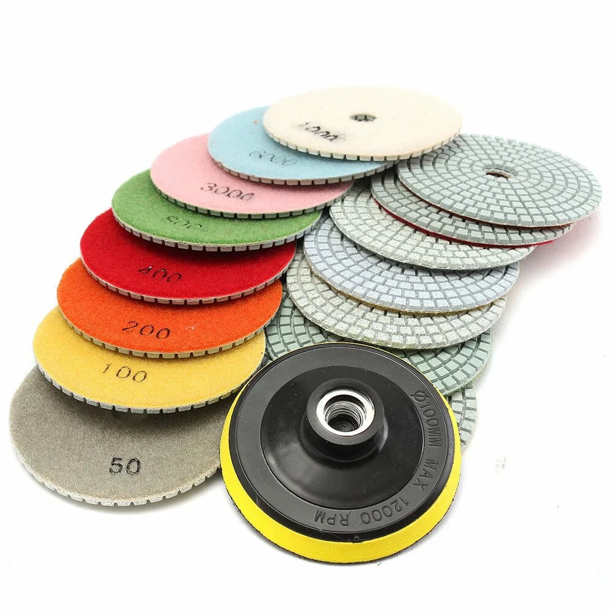 16-Piece Diamond Polishing Pad Set 4-Inch 50-10000 Grit for Granite Marble Concrete