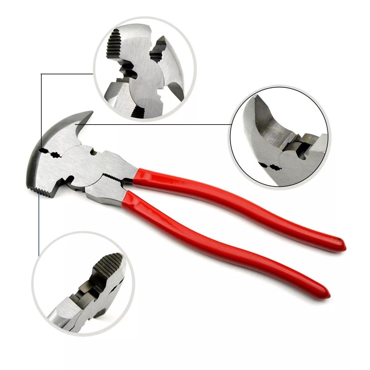 10-Inch Fence Pliers with Soft Grip Wire Cutter and Hammer