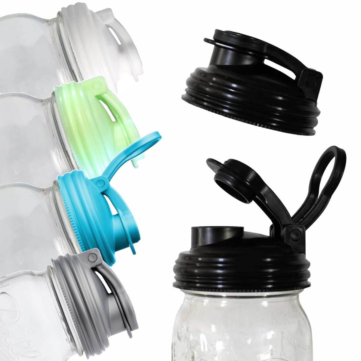 Recap Mason Jar Pour Lid With Carry Loop - Regular Mouth SilverSilverSingle