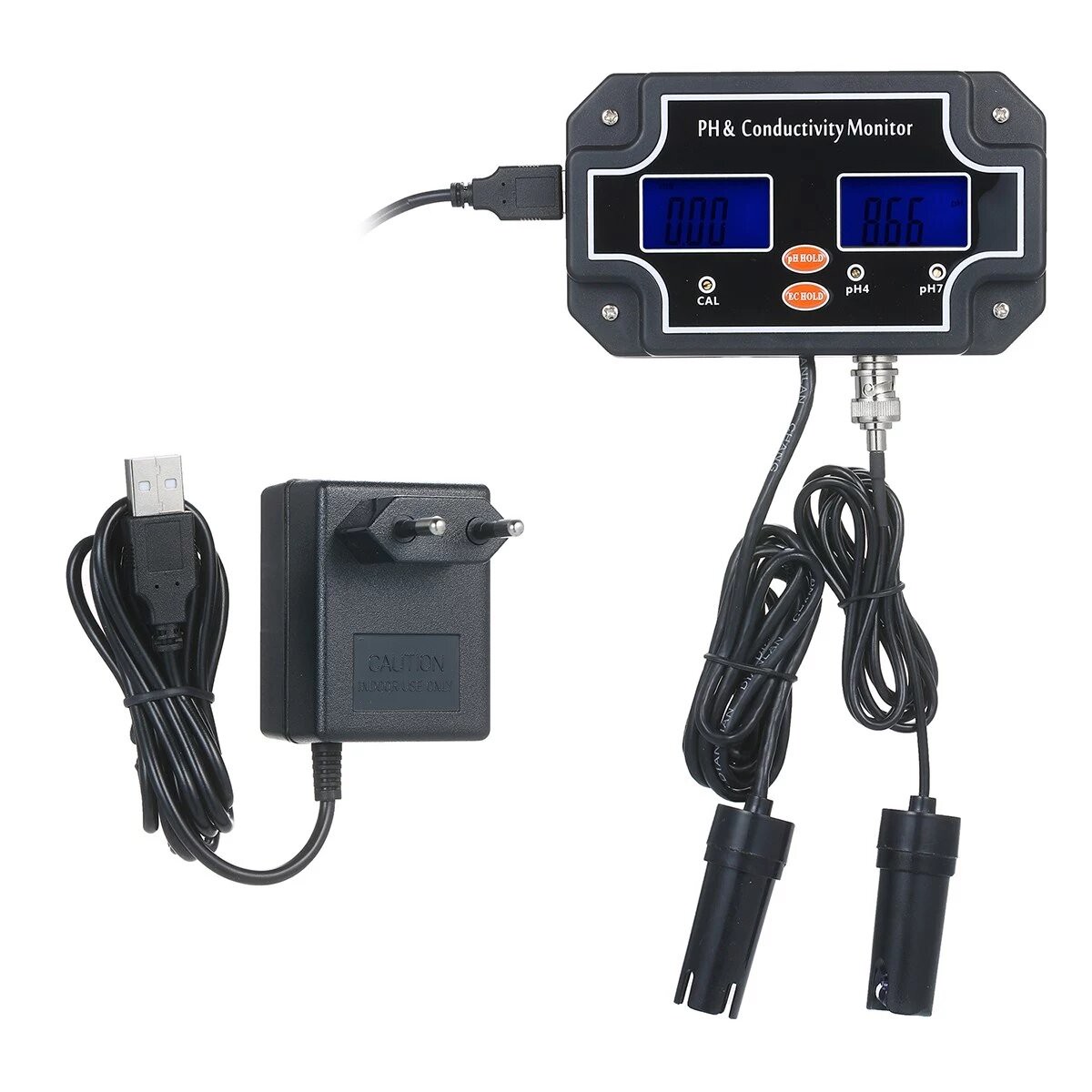 2-in-1 Water Quality Tester PHEC Meter Waterproof Black