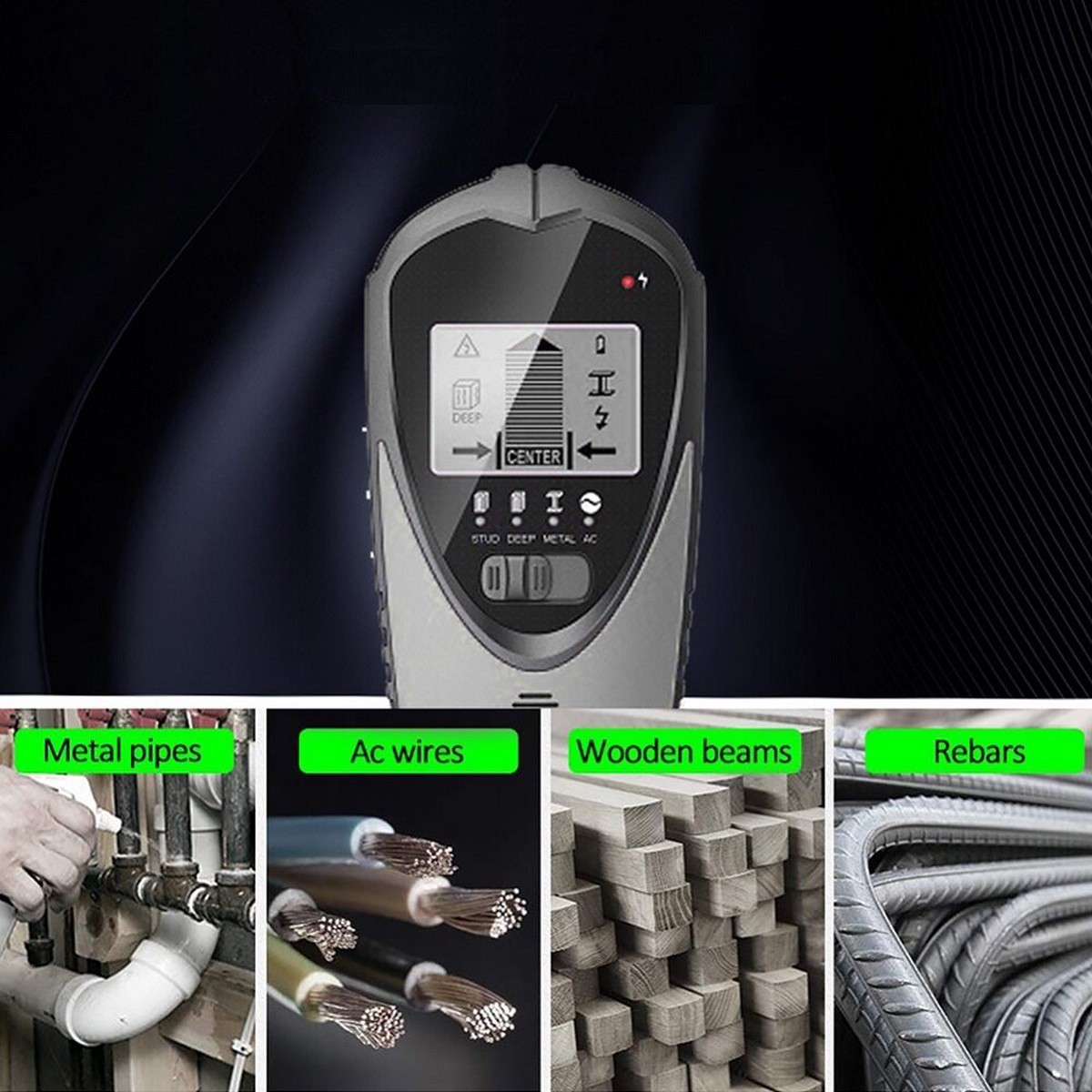 4-in-1 LCD Display Wall Scanner Stud Finder Portable Detects Wire Wood Joists