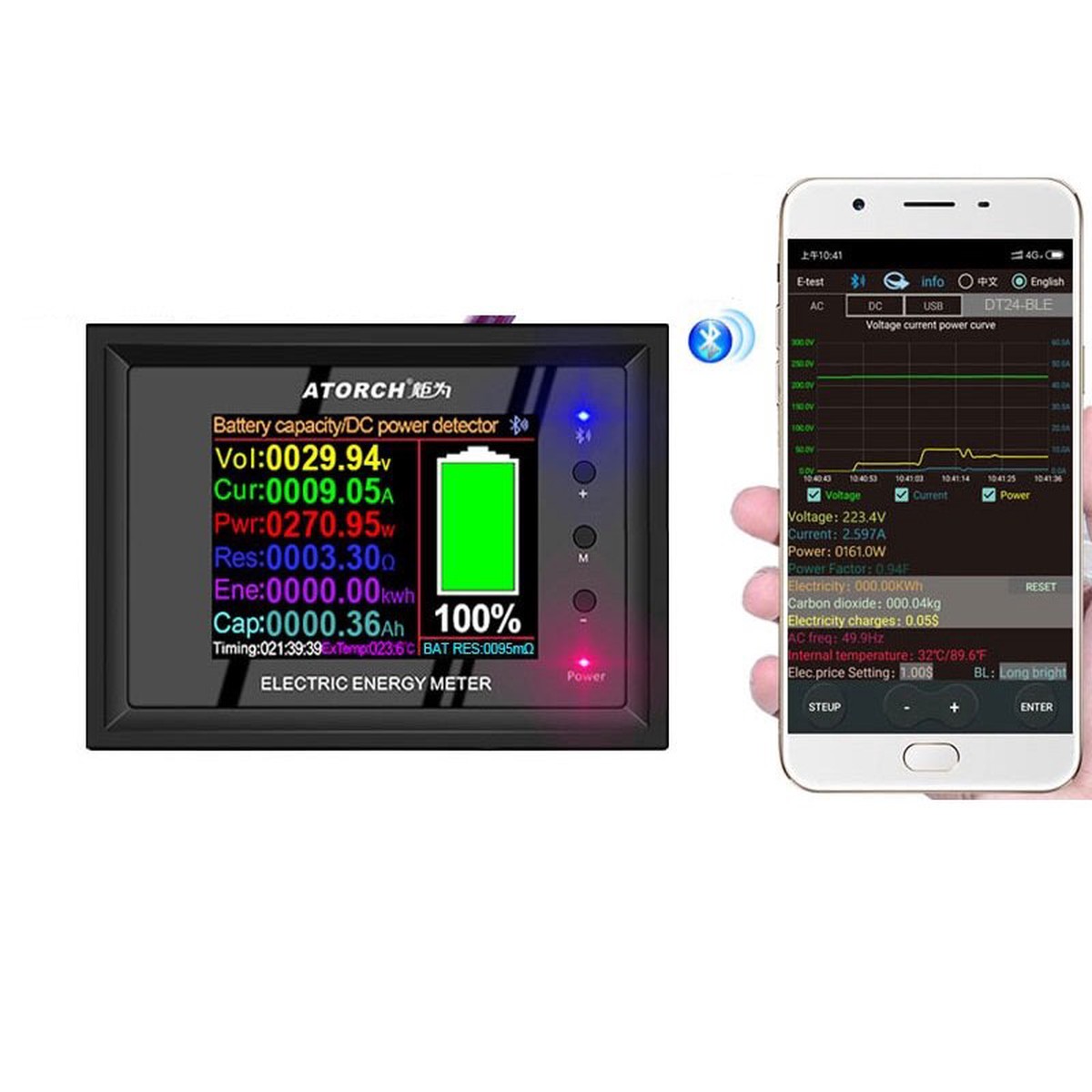 DT24P Digital Display Voltmeter Ammeter 8211 1000V600A Battery Capacity Gauge with App Detection