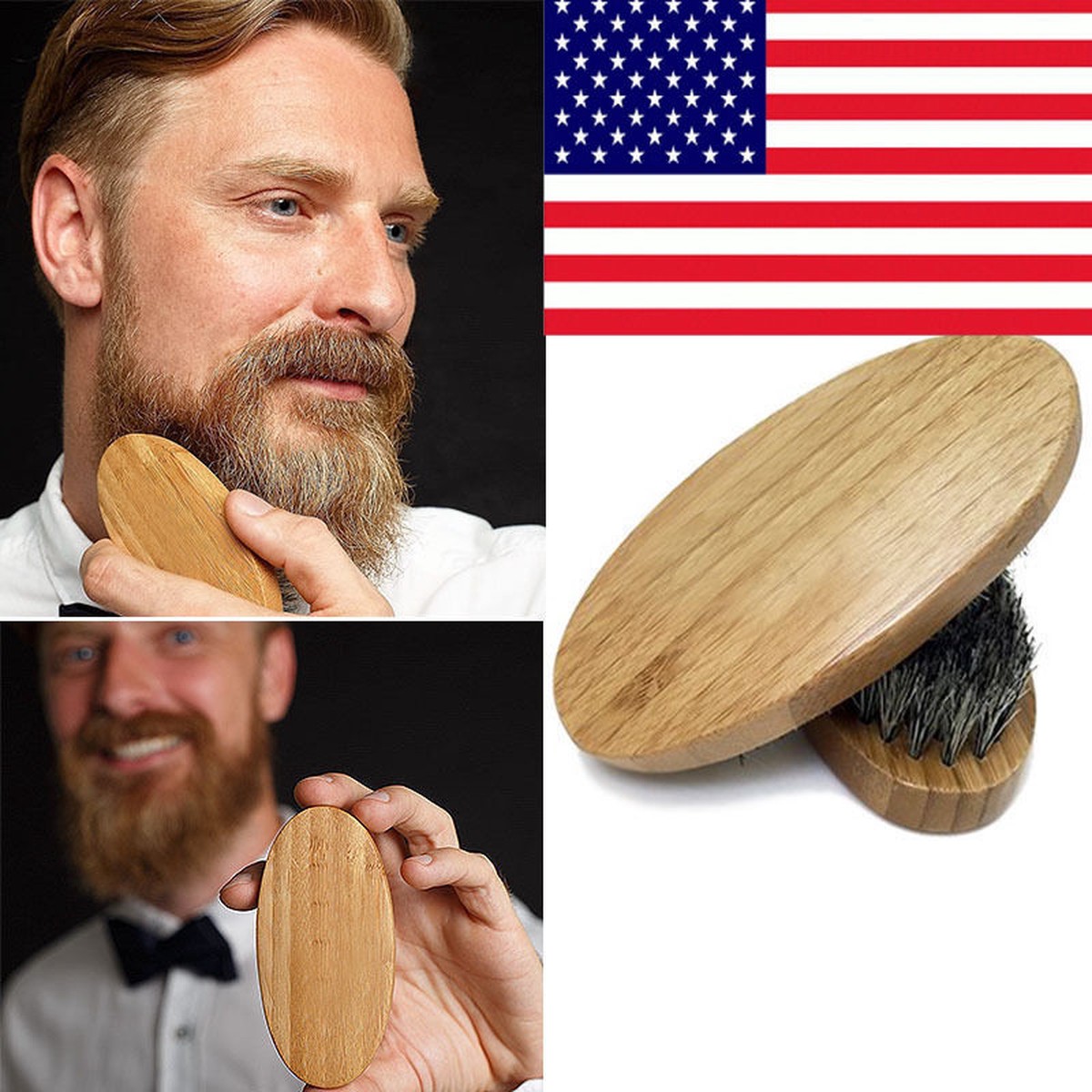 Wooden Beard Brush and Comb Set