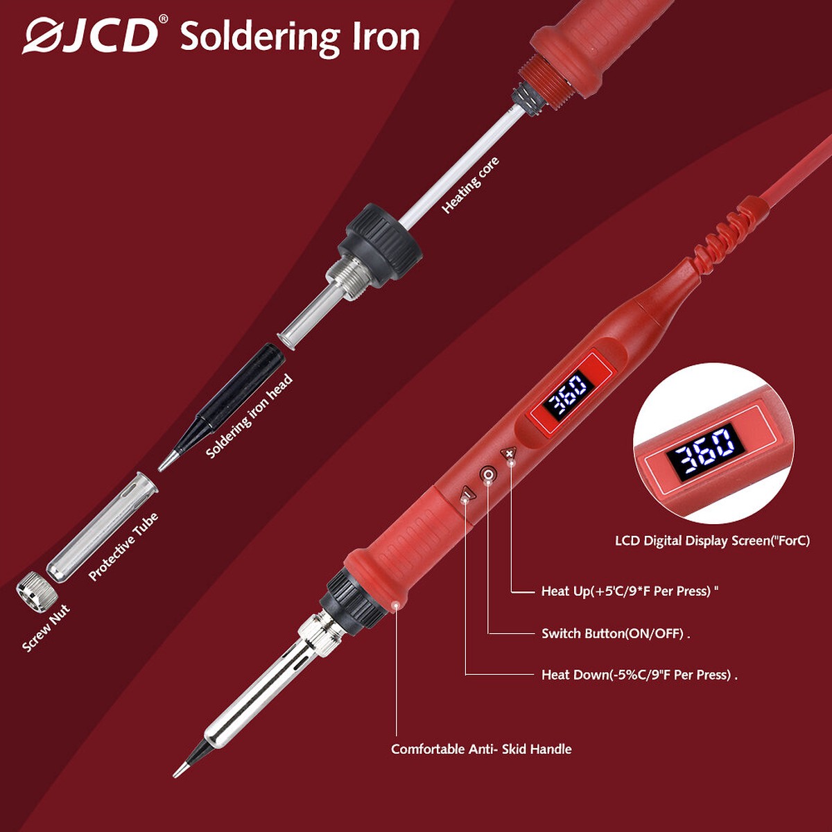 100W Adjustable Temperature Soldering Iron Kit with LCD Station and Repair Tools