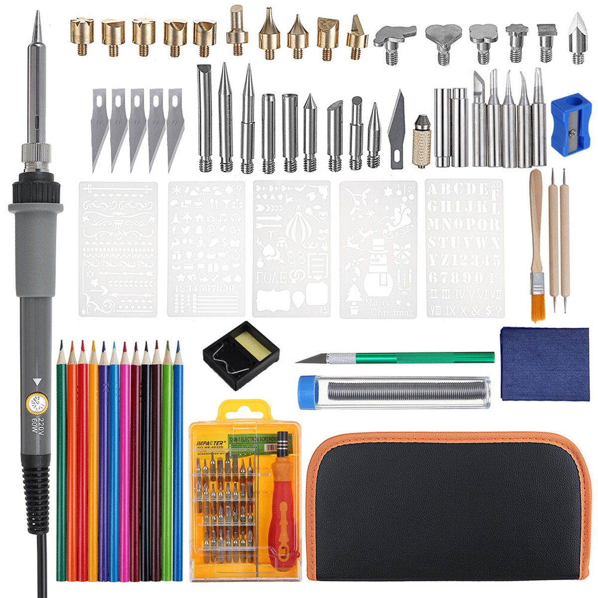 101-Piece Pyrography Kit 60W Wood Burning Pen and Soldering Iron Craft Set