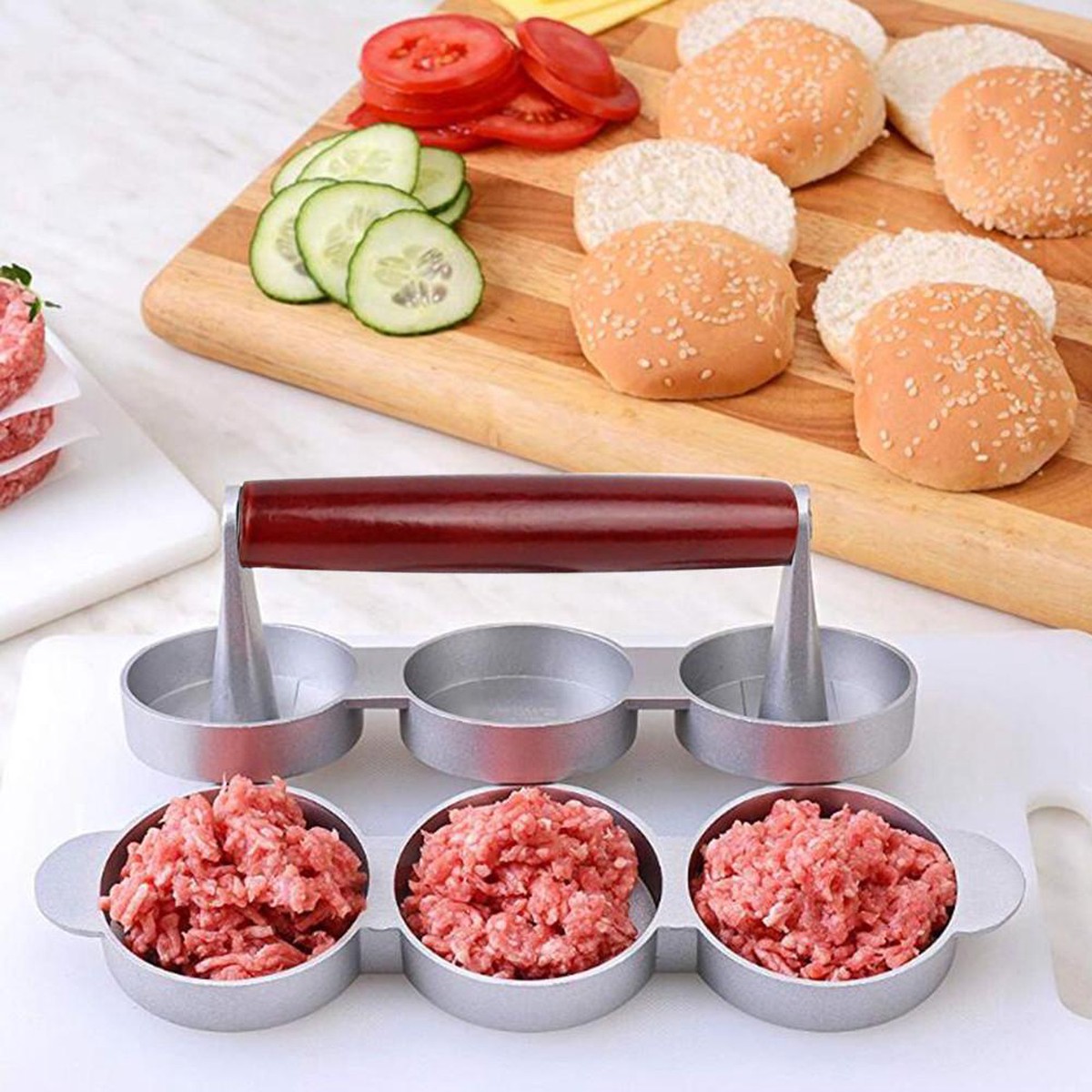 3-Slot Burger Patty Maker Press Tool for Perfectly Shaped Burgers
