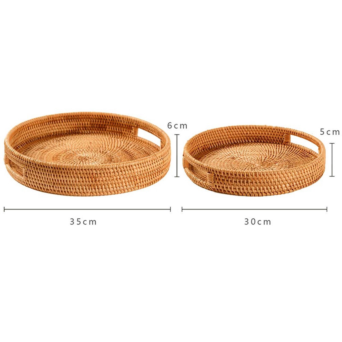 2-Piece Round Rattan Serving Tray Set