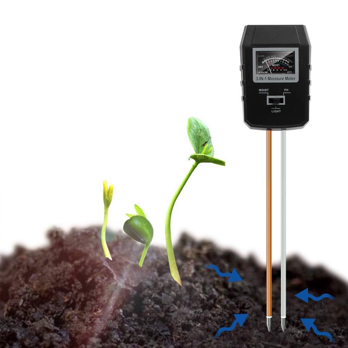3-in-1 Soil PH Meter and Moisture Tester for Indoor Plants and Garden Lawn