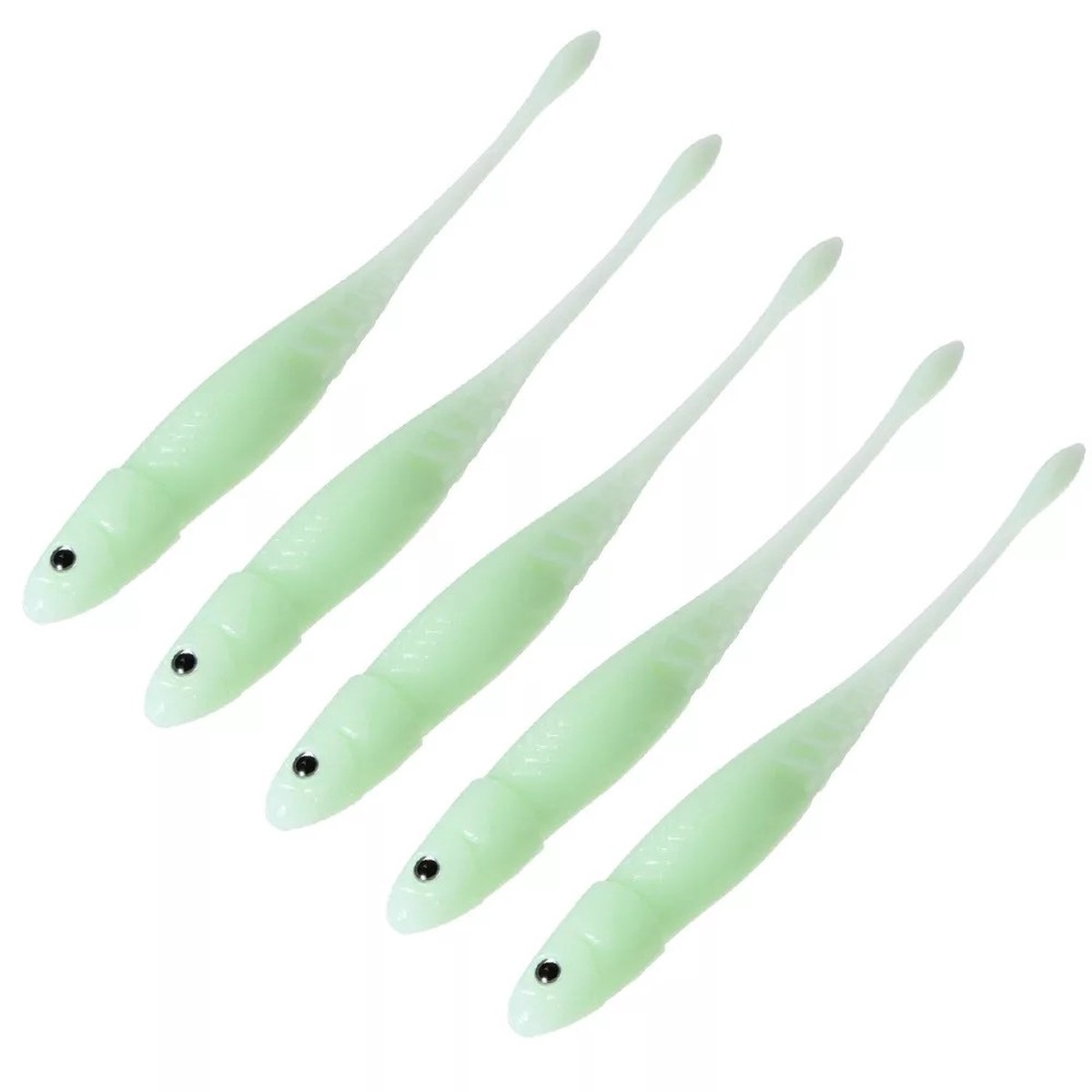 5-Piece Soft Plastic Fishing Lures Set with 3D Eyes and Long Tail Swimbait