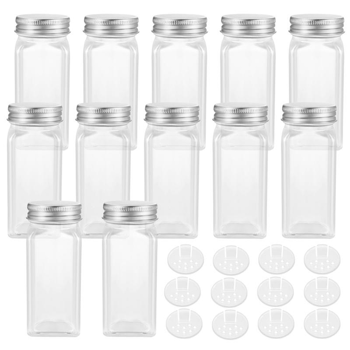 12PC Premium Set of Glass Spice Jars with Airtight Lids