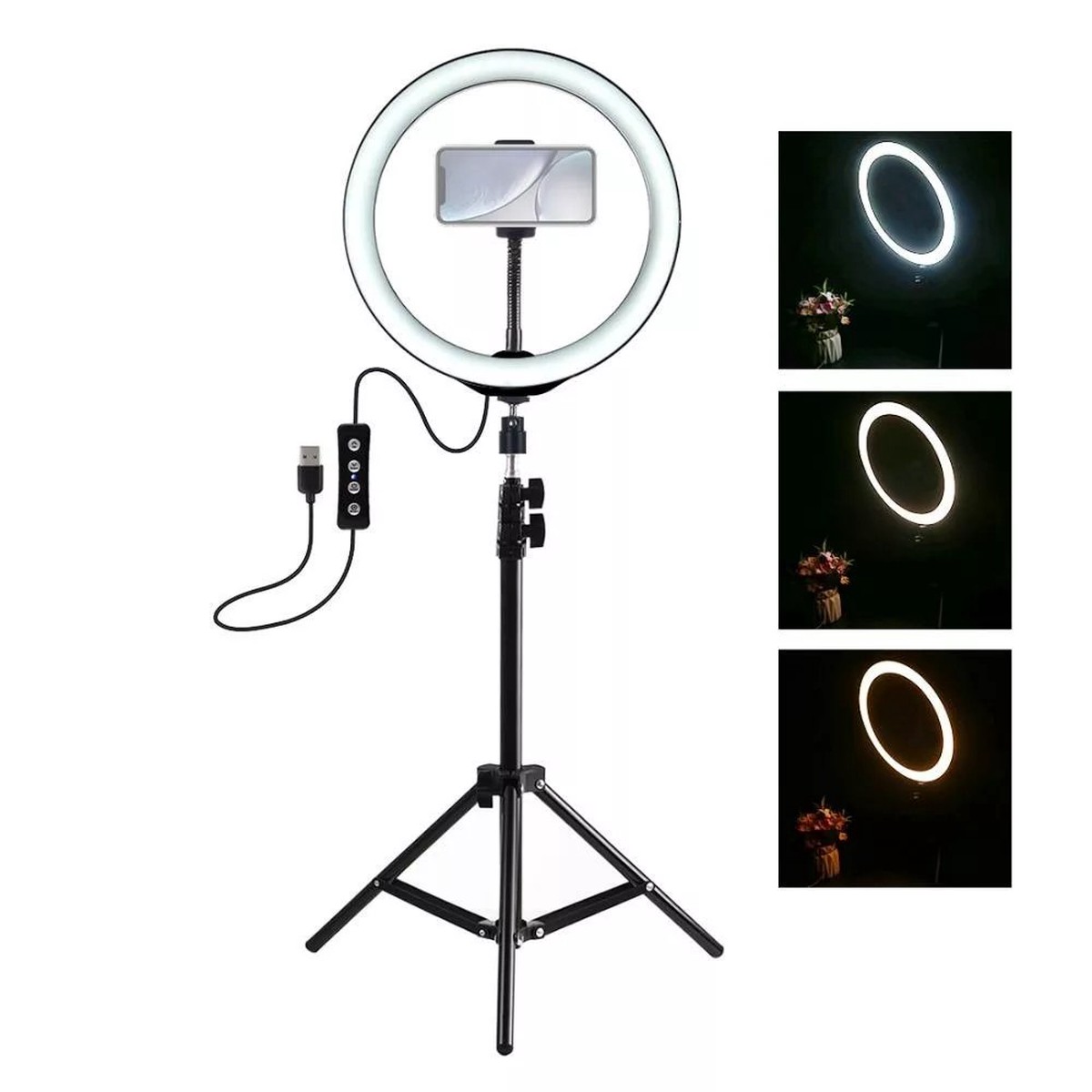 10 Inch PULUZ USB Video Ring Light with Dual Phone Clip and Stand 8211 Perfect for TikTok YouTube Live Streaming