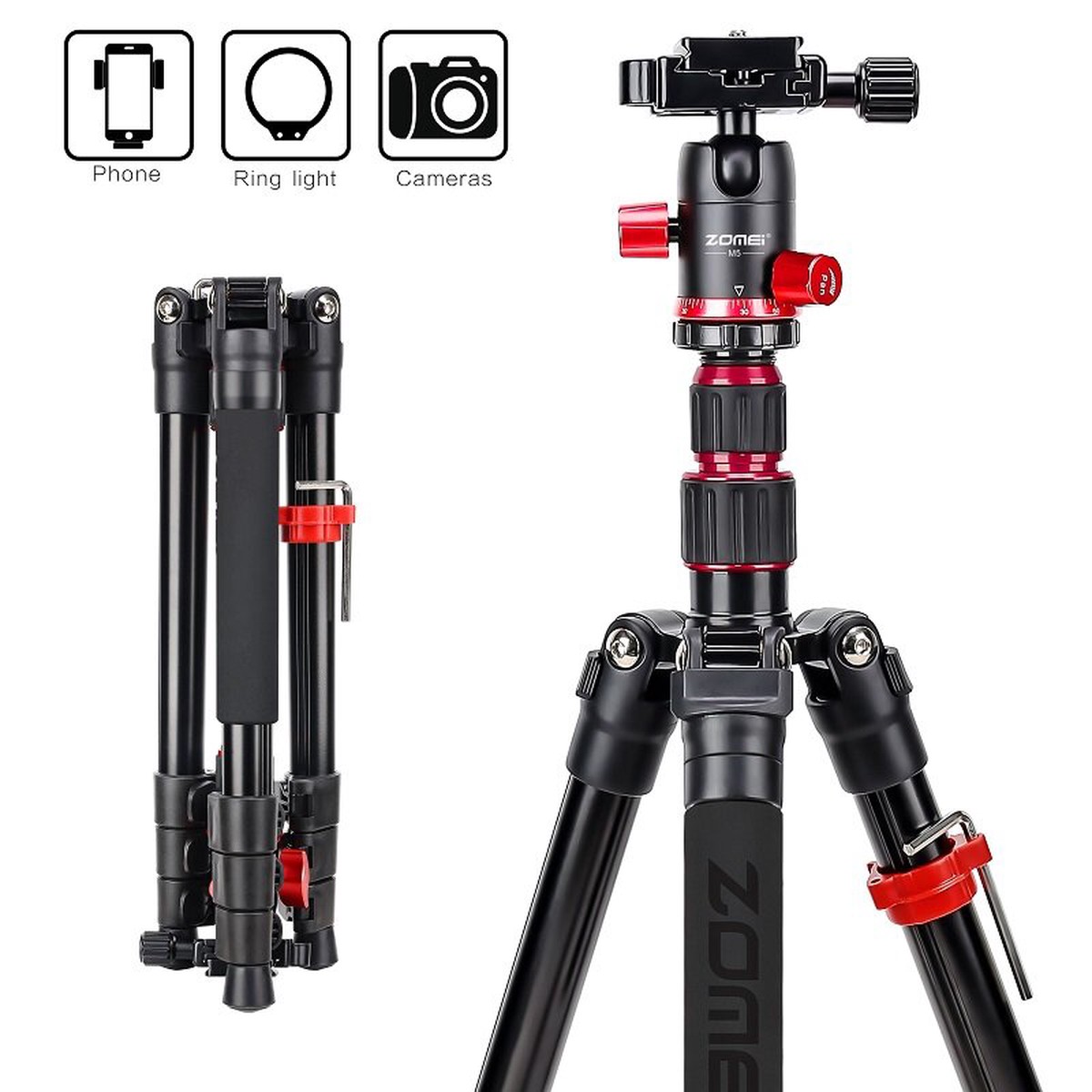 Zomei M5 Lightweight Aluminum Travel Camera Tripod with 360-Degree Ball Head