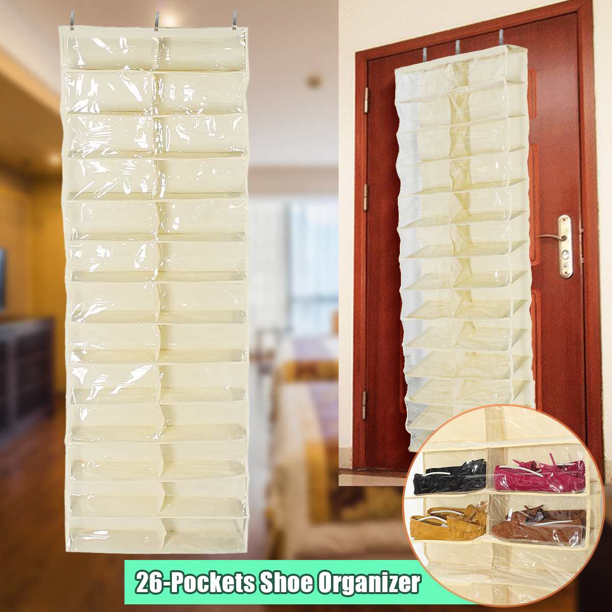 26-Pocket Over the Door Hanging Shoe Storage Organizer Rack