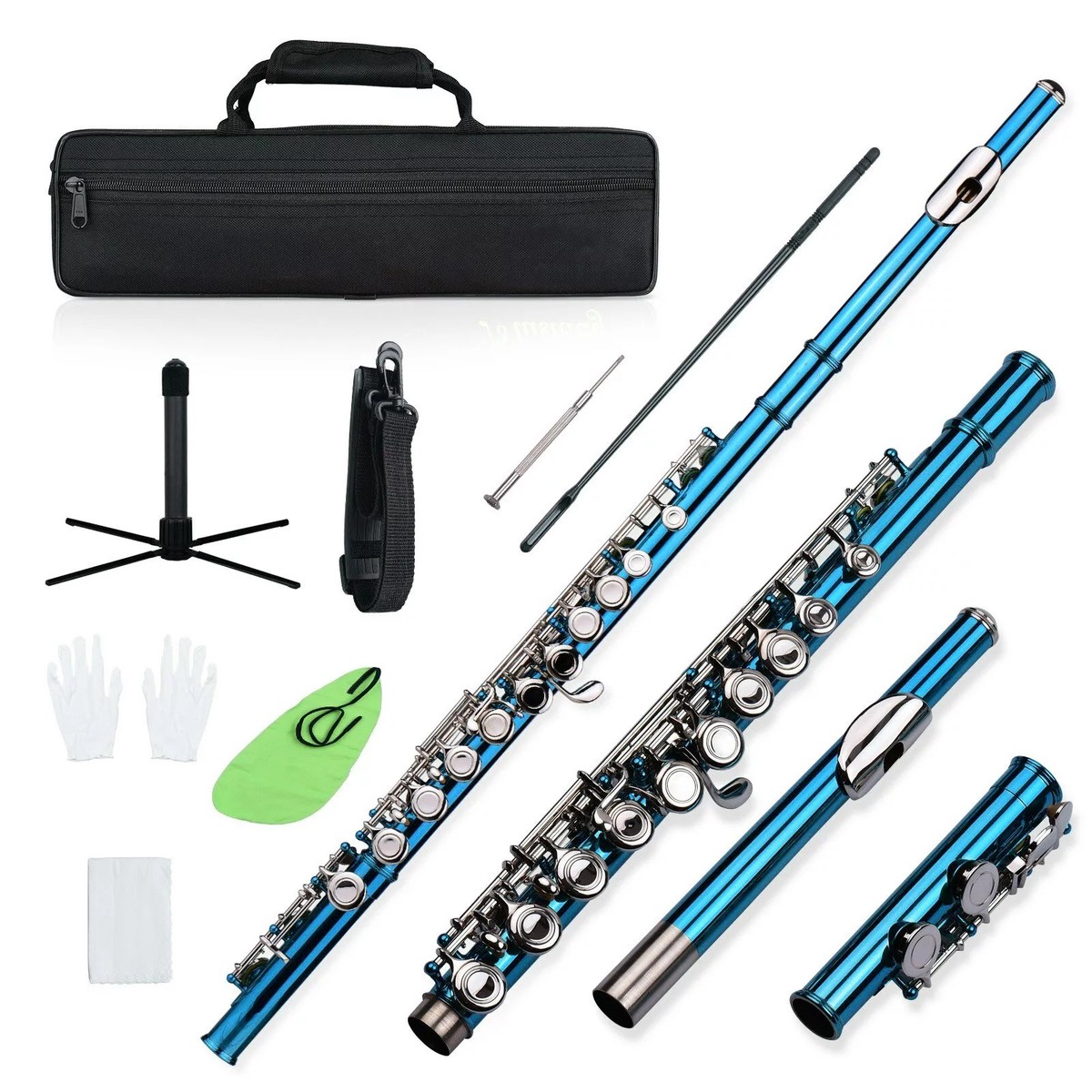 16-Key Nickel-Plated Flute C Key Closed Holes 8211 Wind Instrument