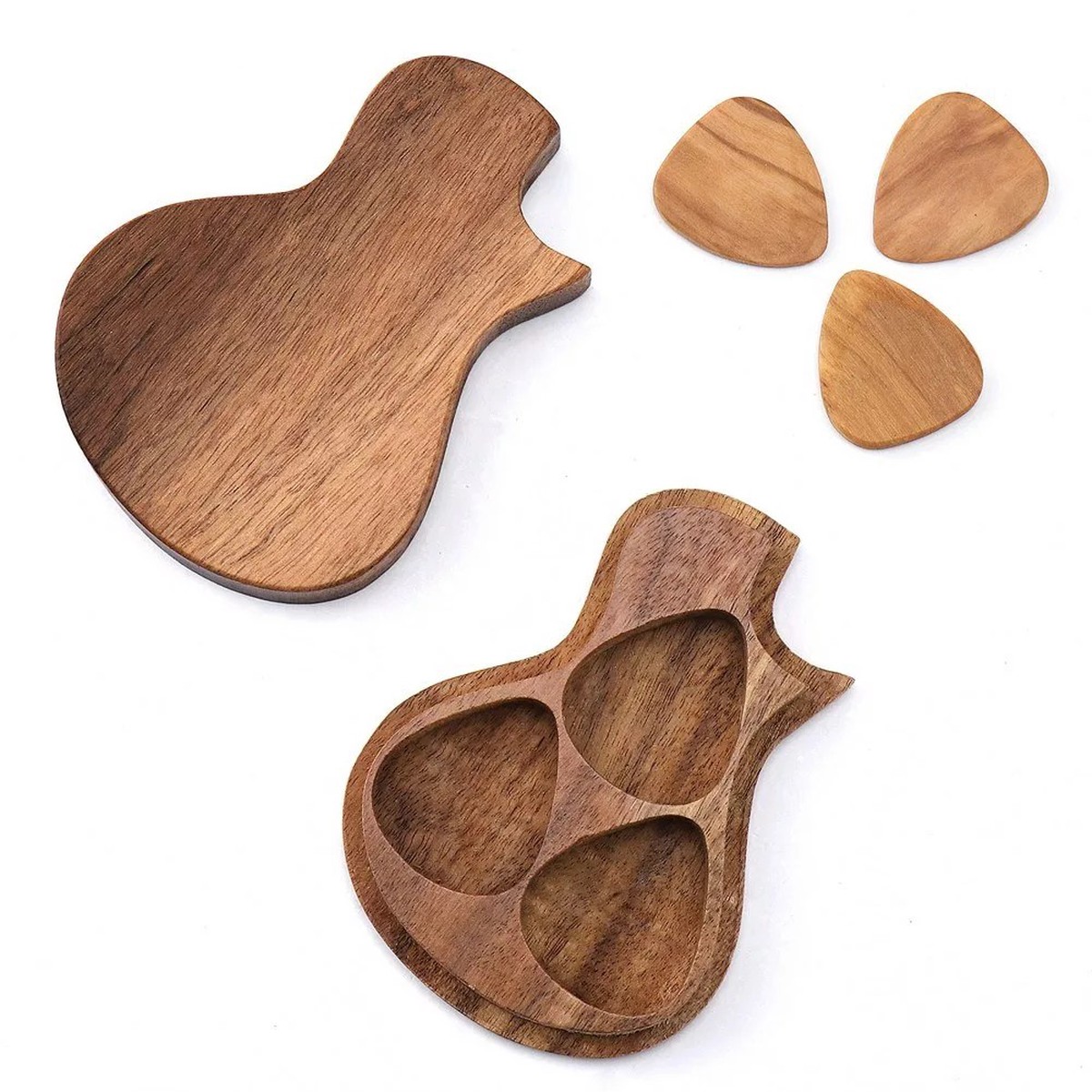 Wooden Guitar-Shaped Plectrum Box with Optional Accessories